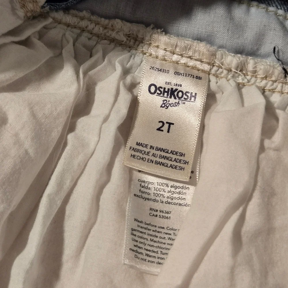 OshKosh‎ Bgosh Girls Denim Dress Overalls Eyelet Skirt Size 2T
